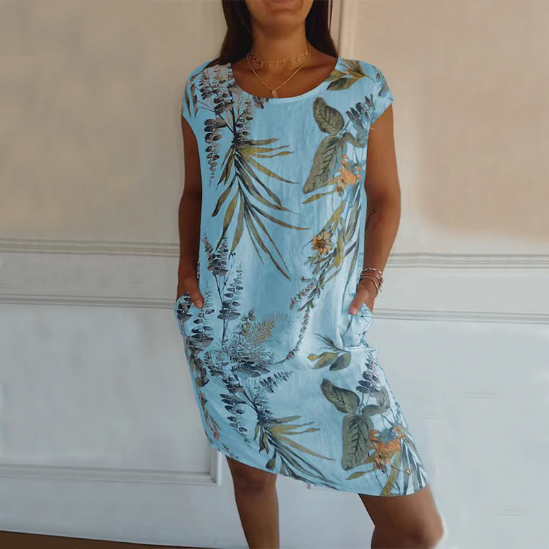 Nicole – Gerade Sommerkleid mit Blumen- und Blattmuster