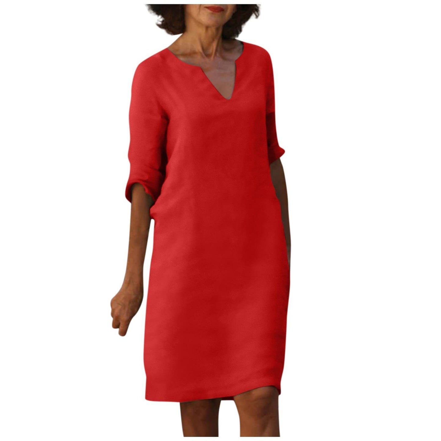 Abigail – Retro Sommerkleid aus Baumwolle und Leinen mit V-Ausschnitt