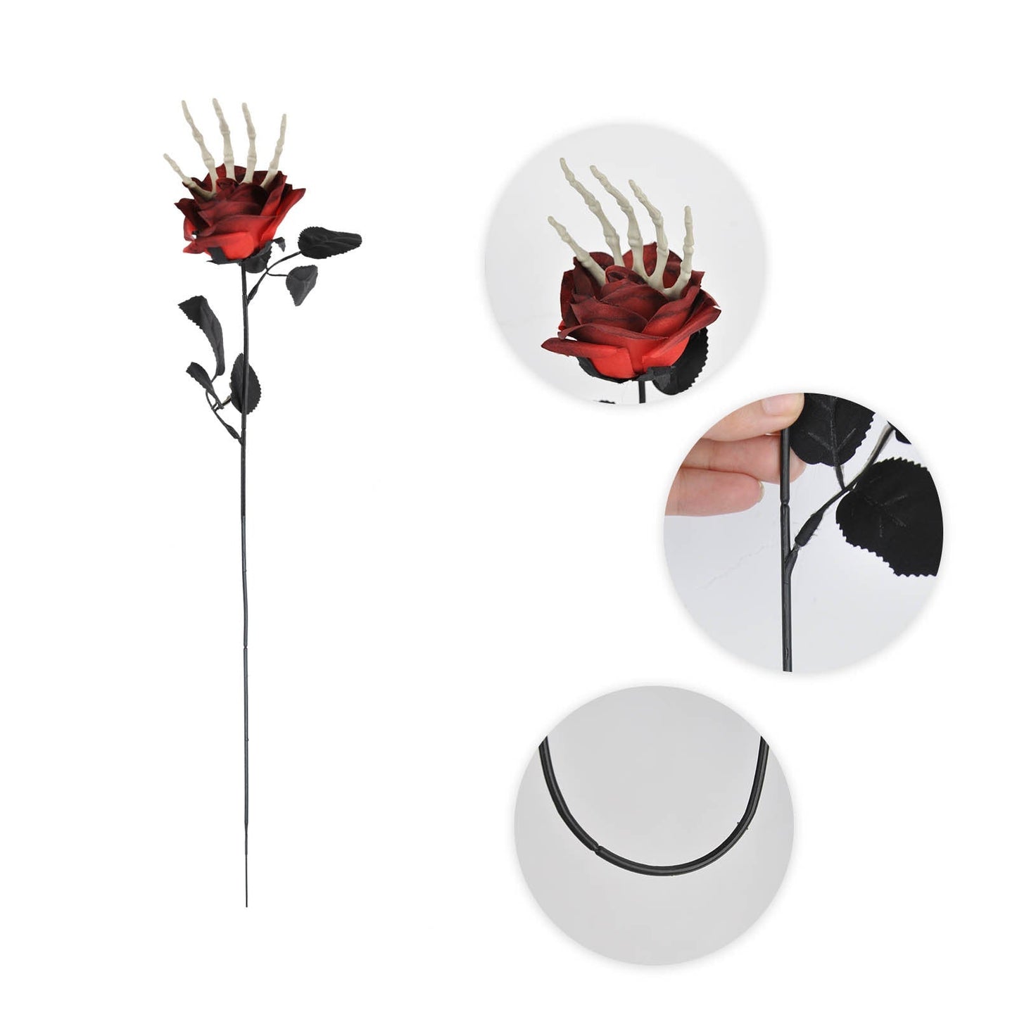 Halloween Deko Künstliche Rosen mit Skelett-Hand – Gruselige Partydeko für Halloween