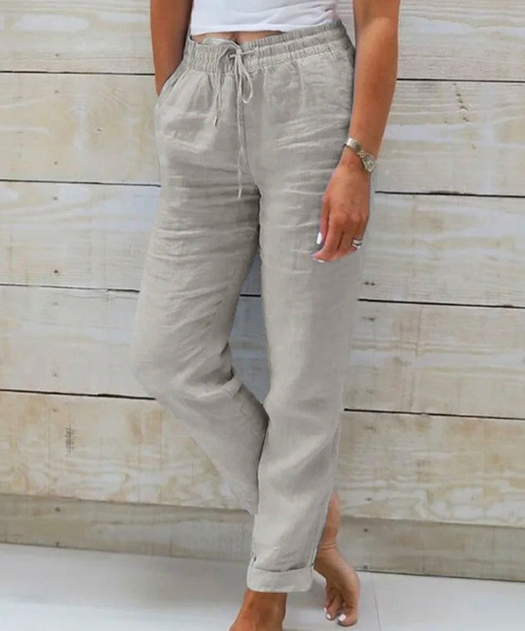 Andrea – Baumwoll-Leinen Damenhose mit Hoher Taille