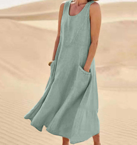 Marie – Langes ärmelloses Kleid mit Taschen