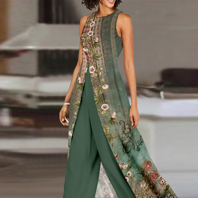 Rose – Modischer Jumpsuit mit Farbkontrast und Rundhalsausschnitt