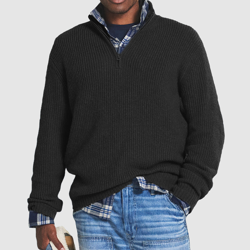 Herren Strickpullover Business-Casual mit Stehkragen und Reißverschluss – Modischer Freizeit- und Büro-Look