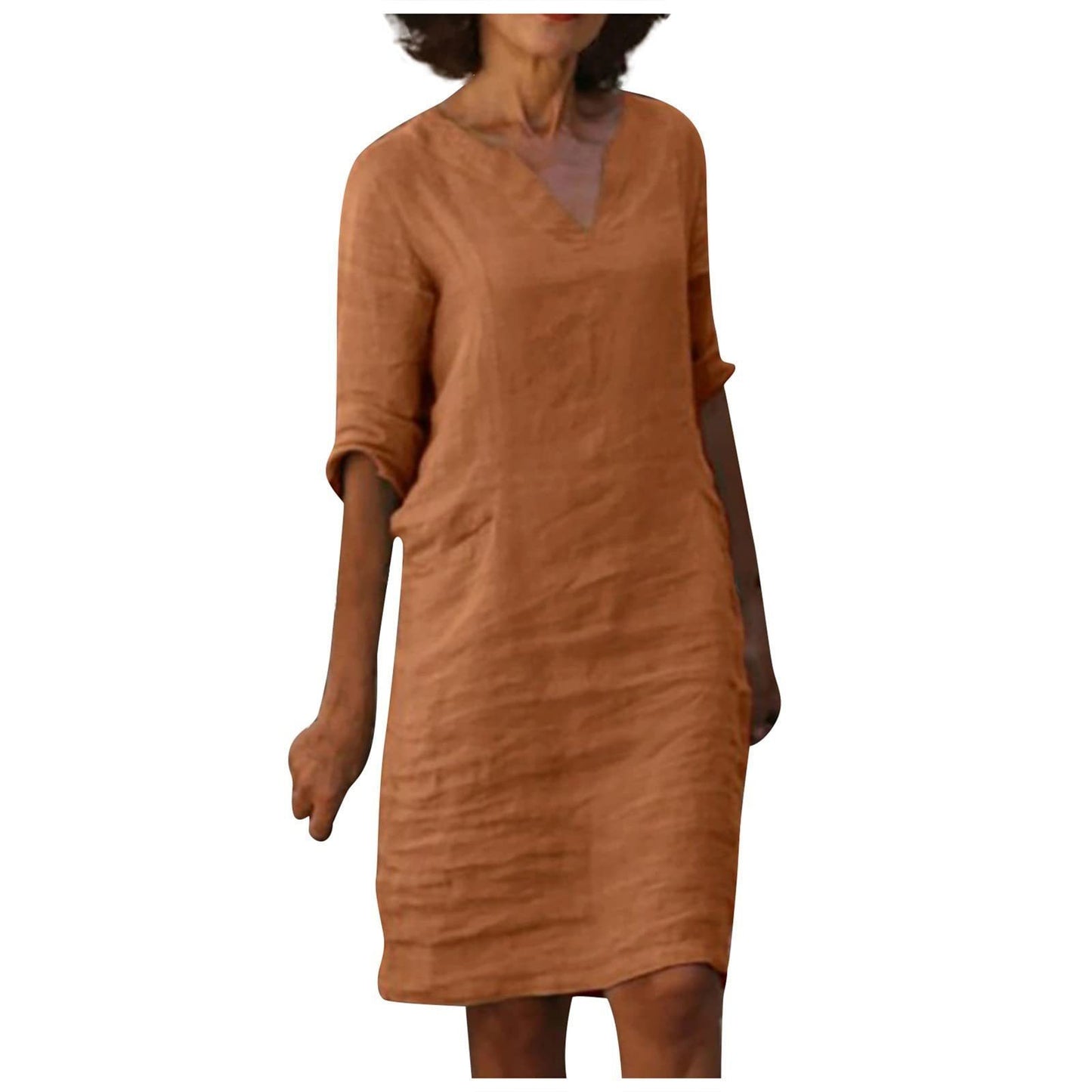 Abigail – Retro Sommerkleid aus Baumwolle und Leinen mit V-Ausschnitt