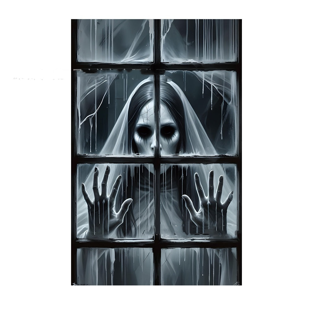 Halloween Fensterdeko – Gruselige Nonnenfigur für Spukhaus & Party
