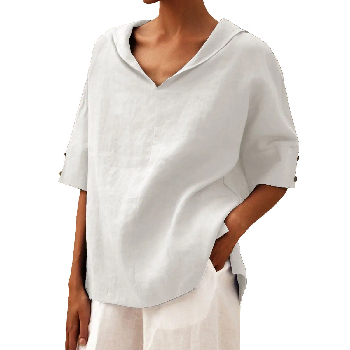 Damen Leinen Halbarm Bluse für Büro und Freizeit – Legerer Komfort, Eleganter Look