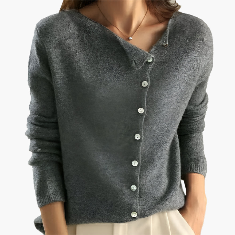 Damen Strickjacke mit seitlicher Knopfleiste – Eleganter Cardigan für Alltag und Büro