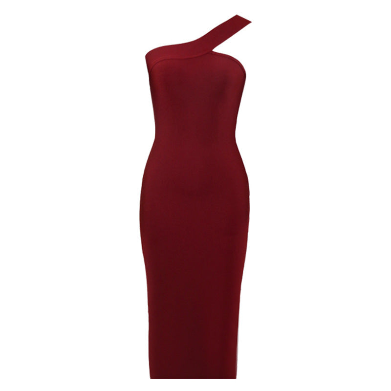 Rebecca – Unregelmäßiges Ein-Schulter Mini-Kleid mit elastischem Band