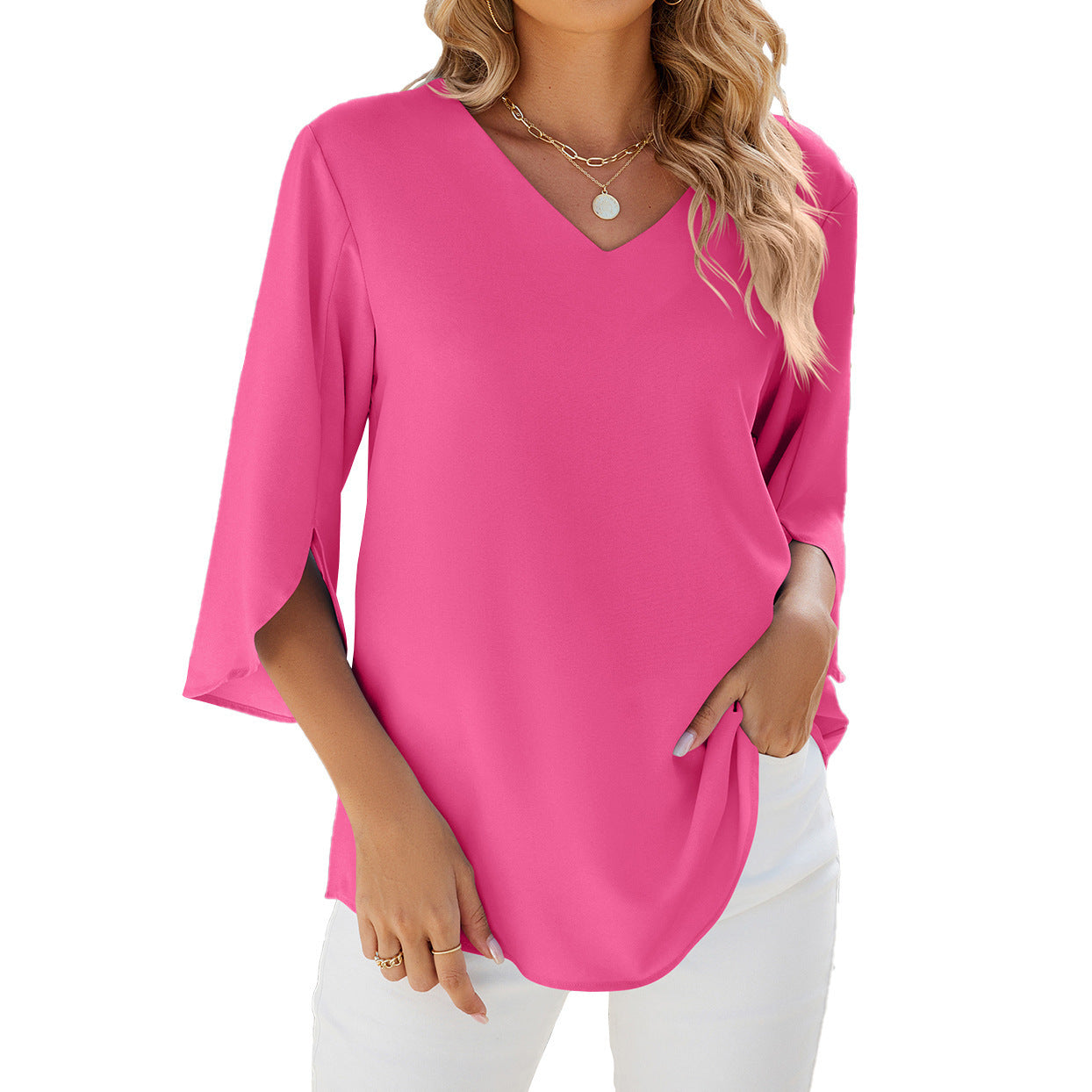Alison – Lockeres Chiffon-Blusentop mit V-Ausschnitt