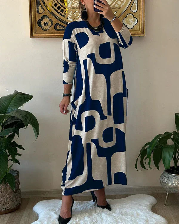 Pamela – Fließendes Maxikleid mit Kunstdruck und ärmellosem Design