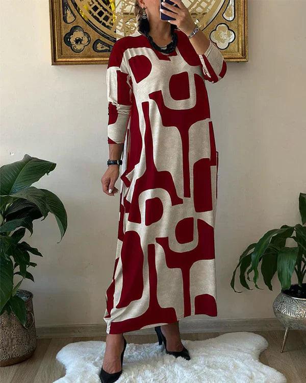 Pamela – Fließendes Maxikleid mit Kunstdruck und ärmellosem Design
