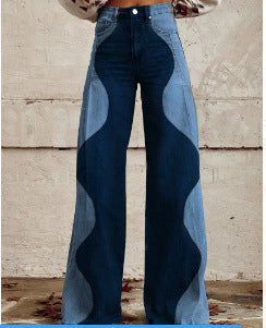 Damen Weite Boho-Jeans mit grafischem Kunst-Design und Vintage-Style, ideal für Streetwear und Festivals