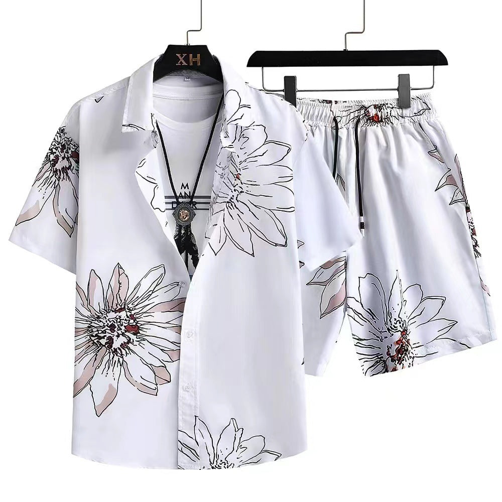 Herren Sommer Set – Modernes Kurzarm-Hemd mit Print & Shorts, Freizeit Outfit, Lässig