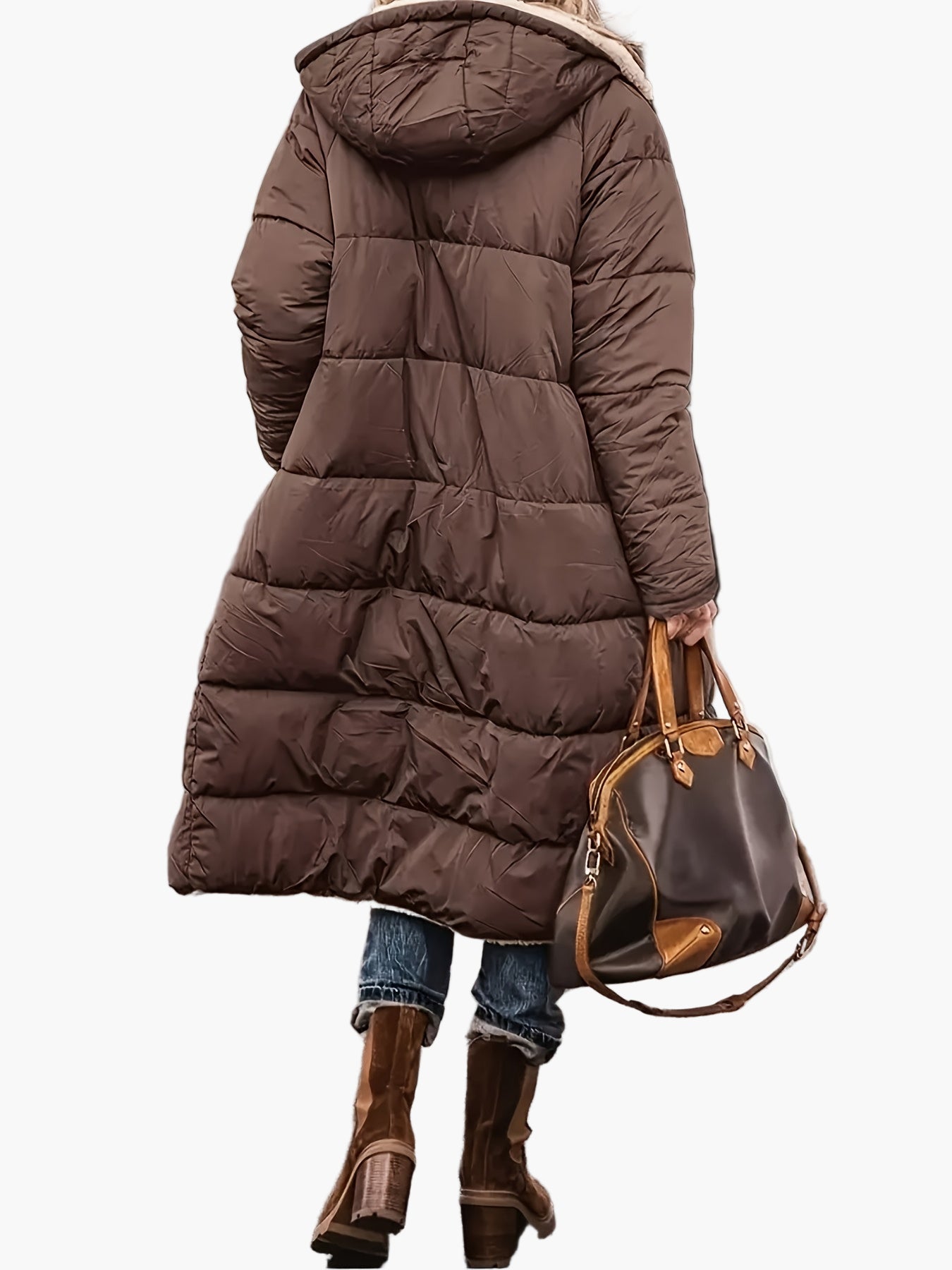 Damen Lange Steppjacke mit Kapuze und Teddyfutter – Modische Winterjacke für Alltag und Reisen
