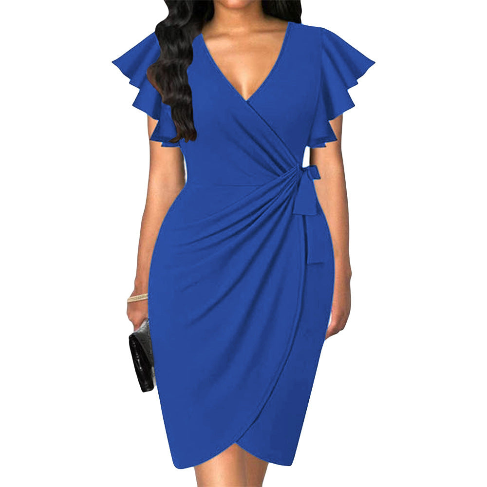 Alice – Enges V-Ausschnitt Kleid mit Glockenärmel