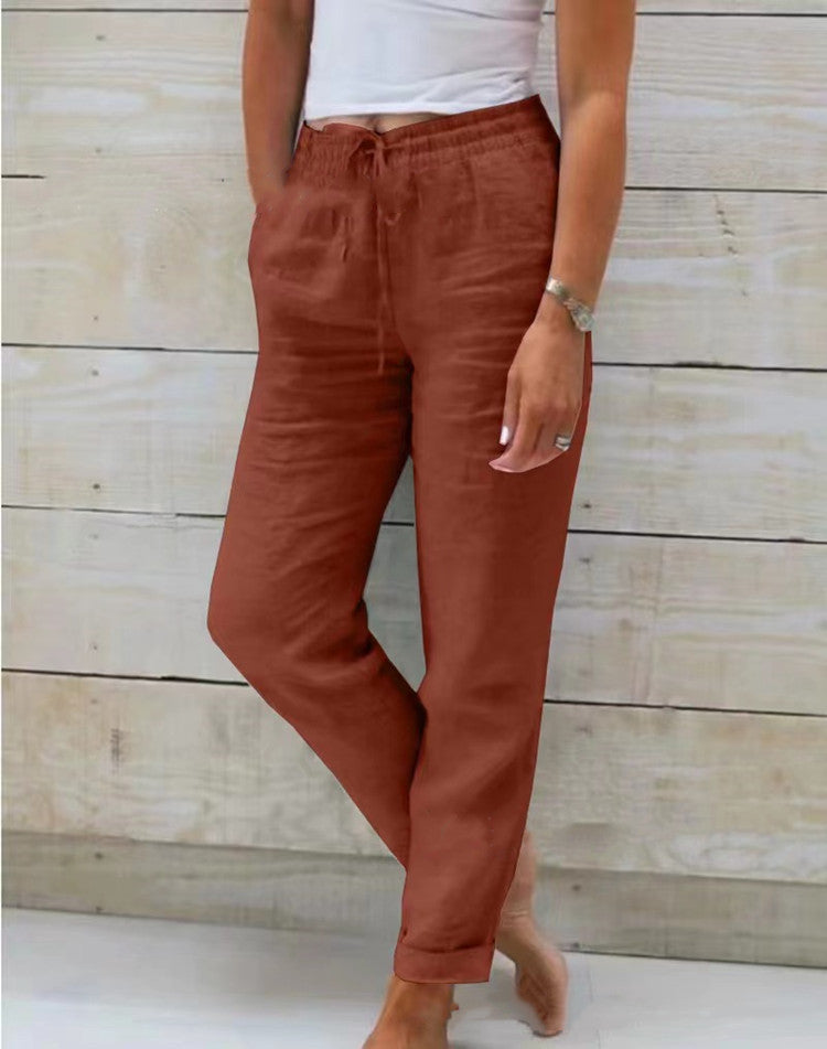 Andrea – Baumwoll-Leinen Damenhose mit Hoher Taille