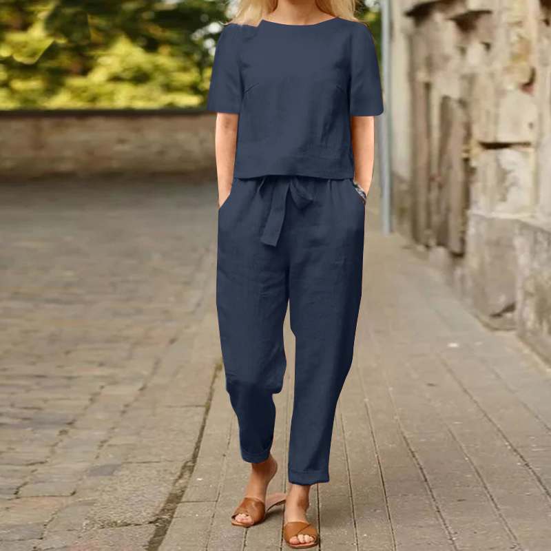 Joan – Weite Damenhose aus Baumwolle und Leinen