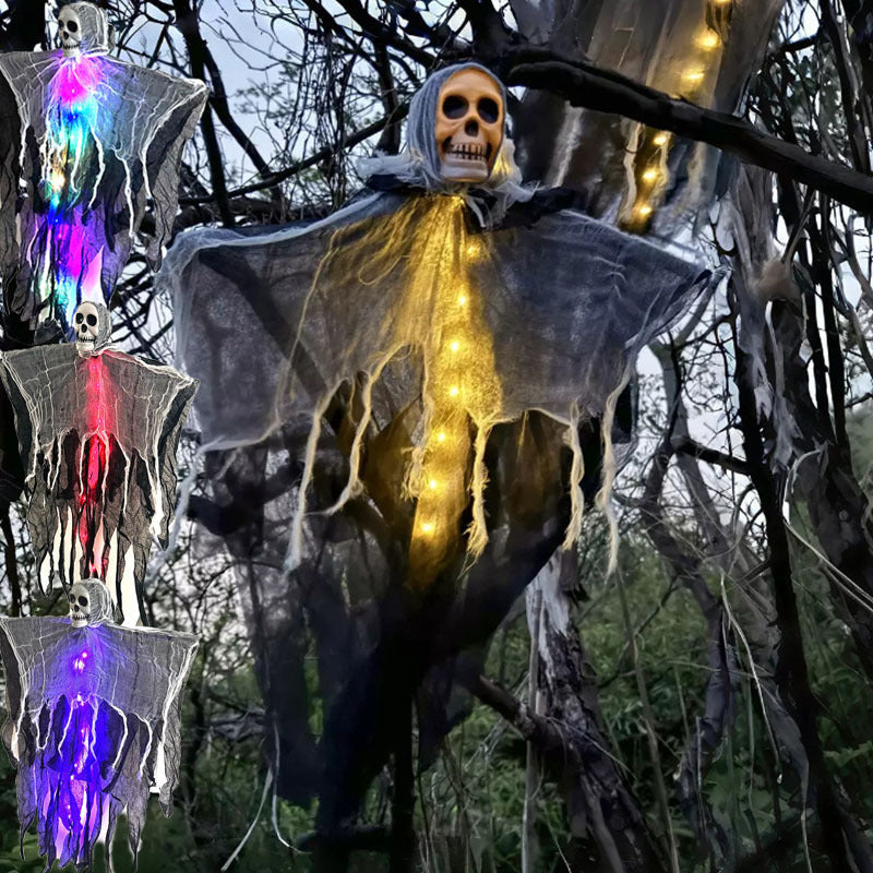 Halloween Hängender Geist mit LED-Lichtern – Gruselige Dekoration für Halloween-Partys & Außenbereich