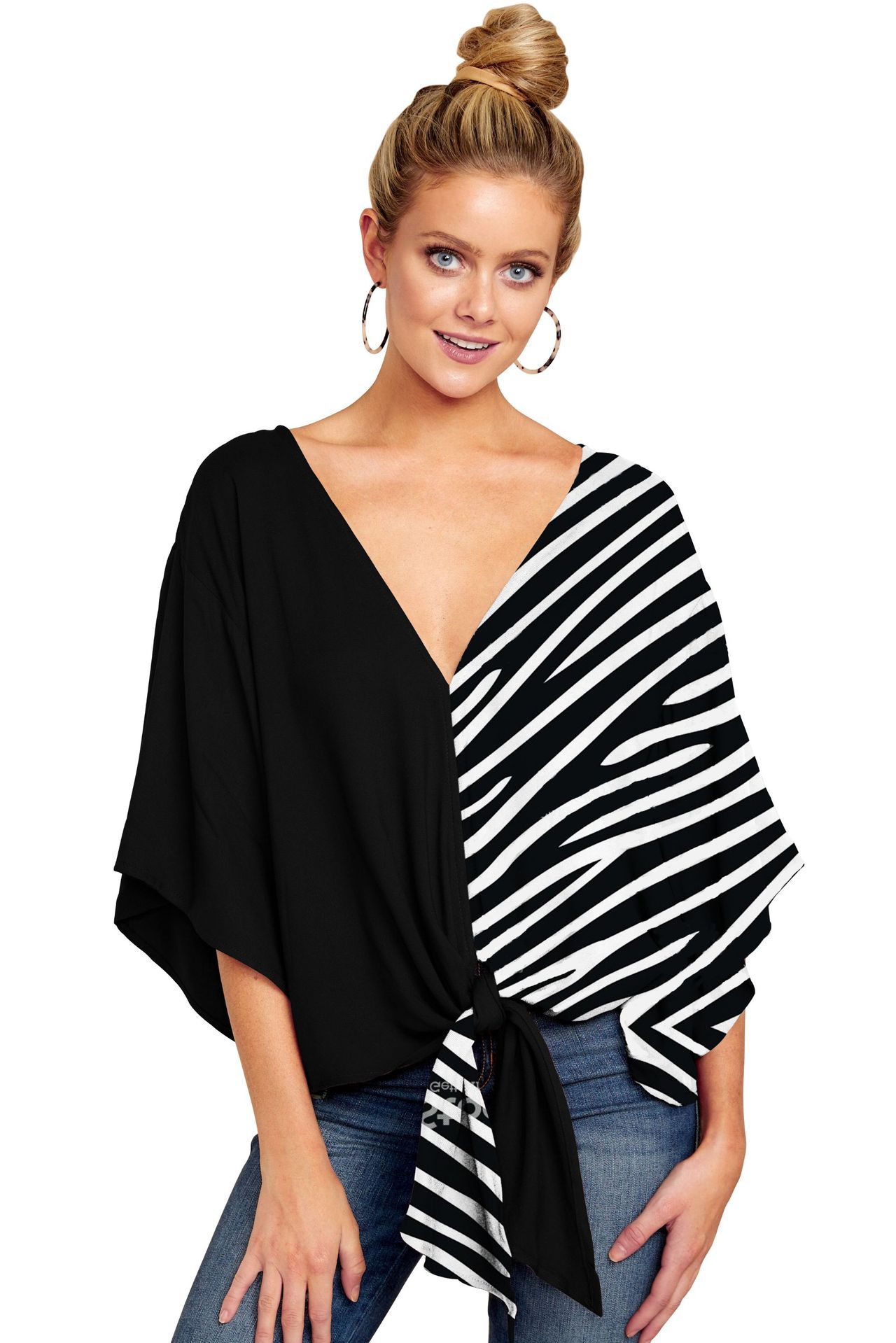 Wendy – Leopardenmuster Bluse mit Blumenmotiv und Fledermausärmeln