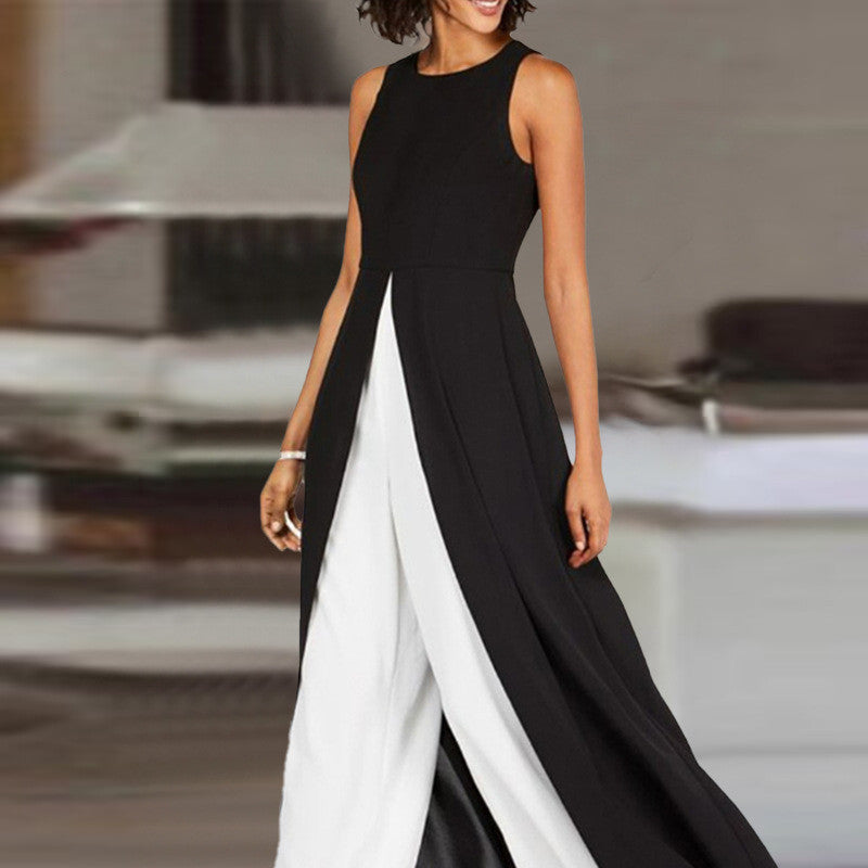 Rose – Modischer Jumpsuit mit Farbkontrast und Rundhalsausschnitt