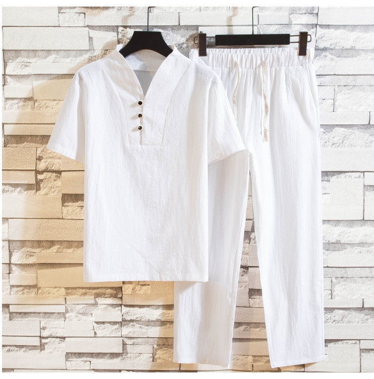 Herren Leinen Sommeranzug Set – Lässiges zweiteiliges Outfit mit Kurzarmhemd und Hose – Ideal für Freizeit & Alltag