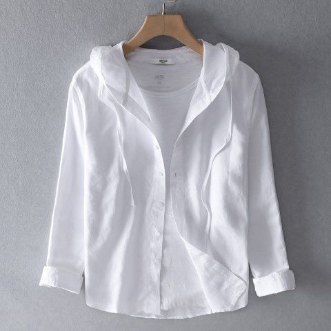 Sommerbluse Damen – Leichte Leinenbluse mit Kapuze im Hemdblusen-Stil