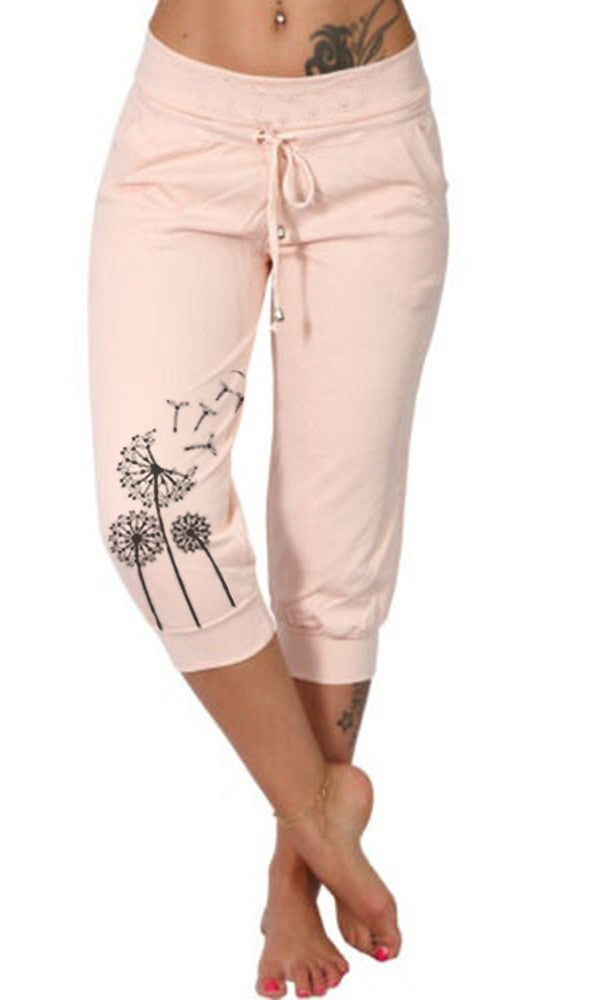 Robyn – Modische Bedruckte Hohe Taille Spitzenbesatz Cropped Hose