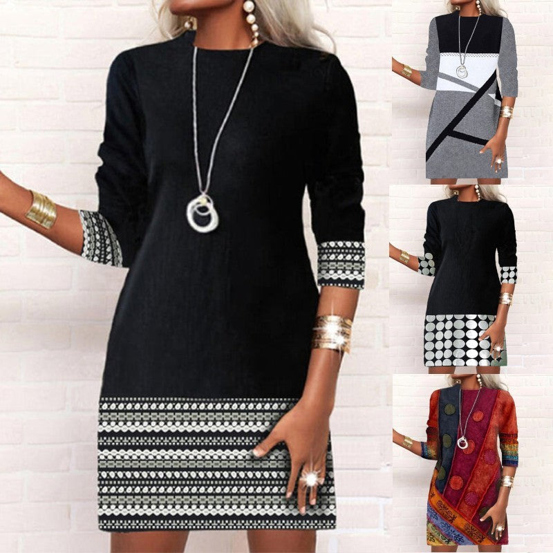 Anne – Figurbetontes Kleid mit geometrischem Muster und langen Ärmeln