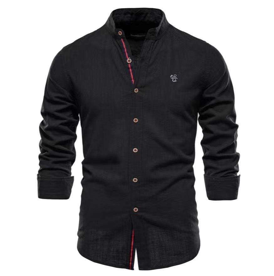 Herren Freizeithemd Slim Fit Stehkragen Modern Business Casual