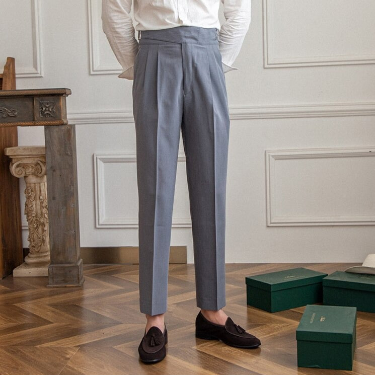Herren High-Waist Anzughose mit Bundfalte und verstellbarem Bund – Eleganter Business- und Freizeitstil