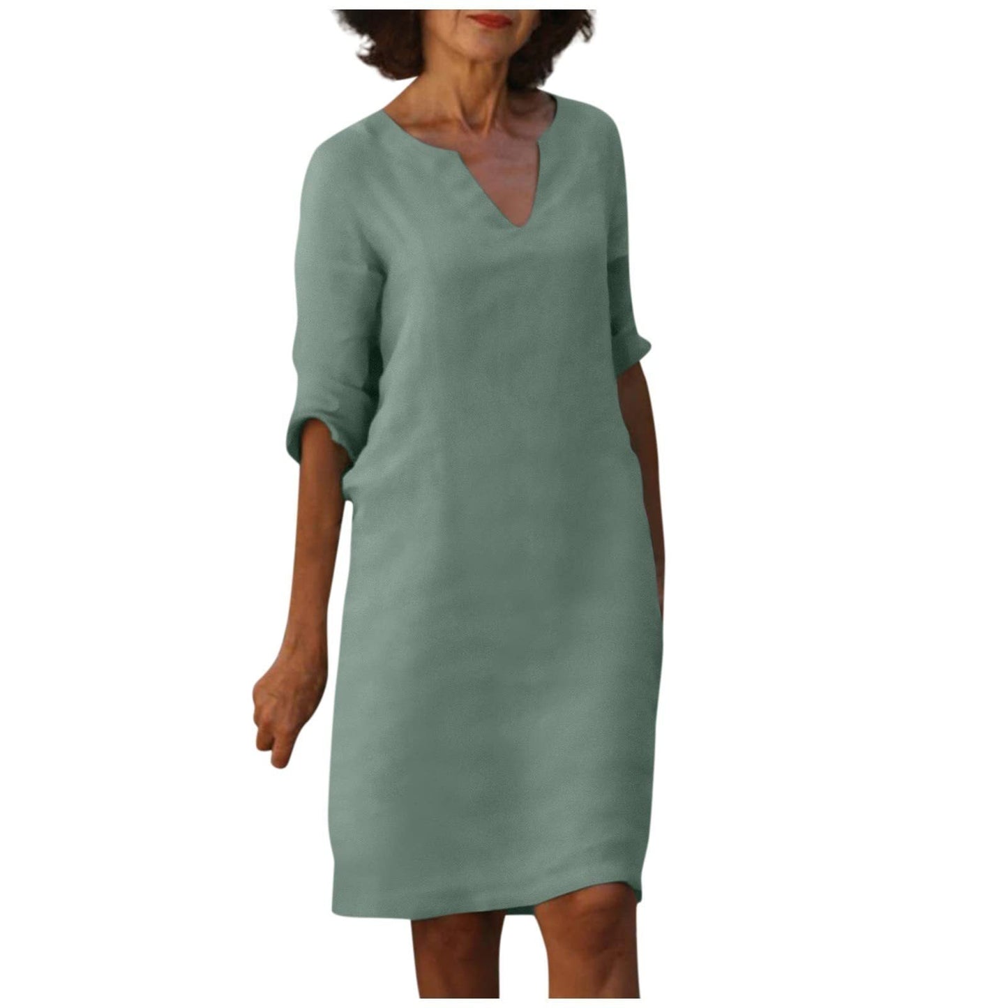 Abigail – Retro Sommerkleid aus Baumwolle und Leinen mit V-Ausschnitt