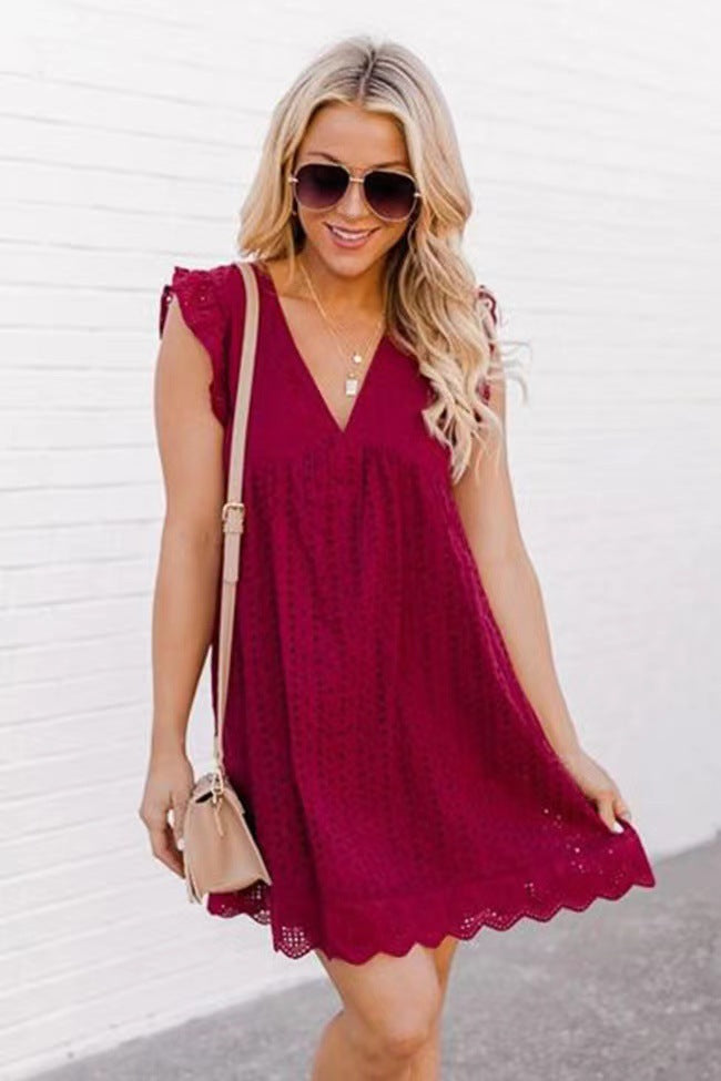 Jacqueline – Sommerliches ärmelloses Jacquard-Kleid mit Spitze und Tasche