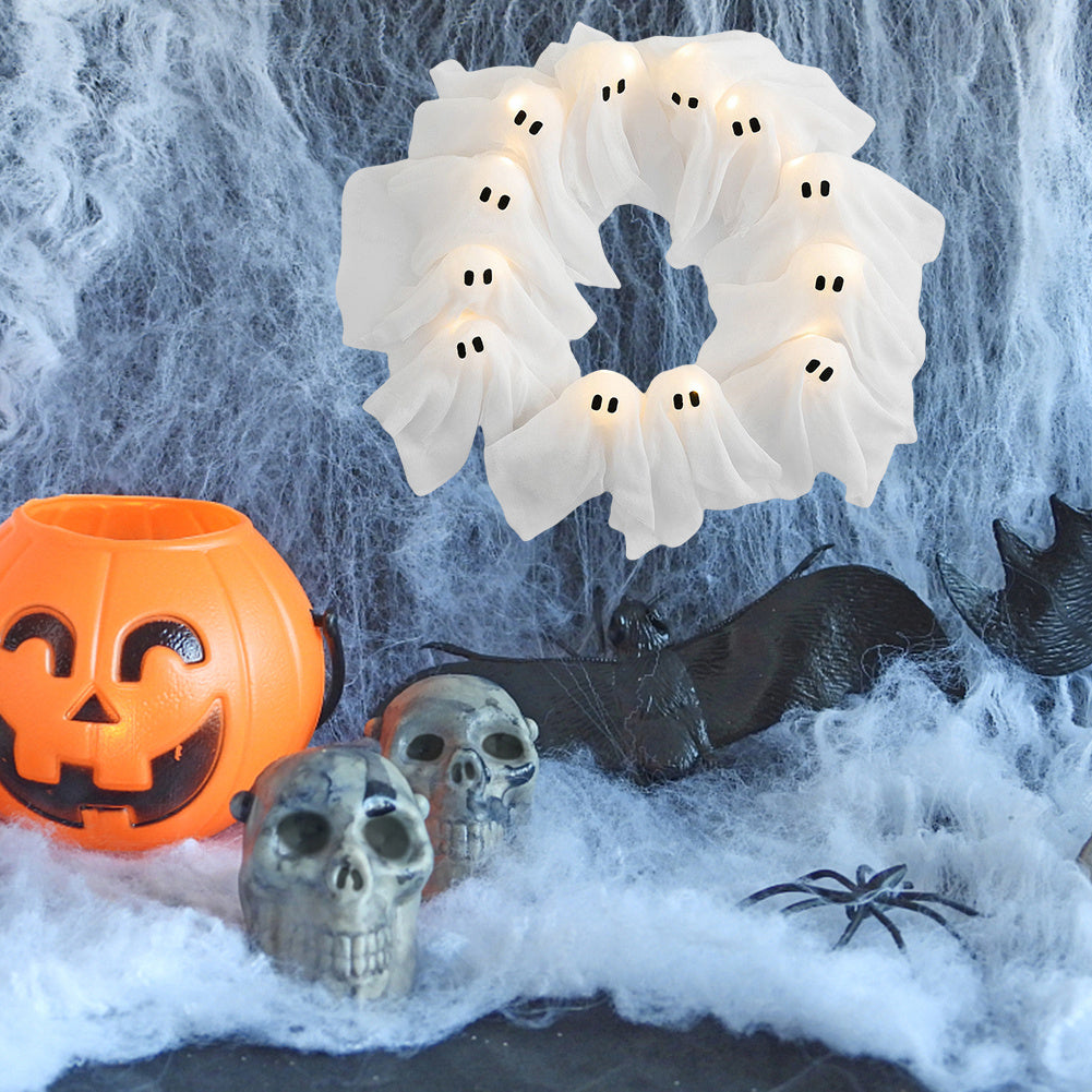 Halloween Türkranz mit Geister-Lichter – Deko für Halloween-Partys & Spukhaus