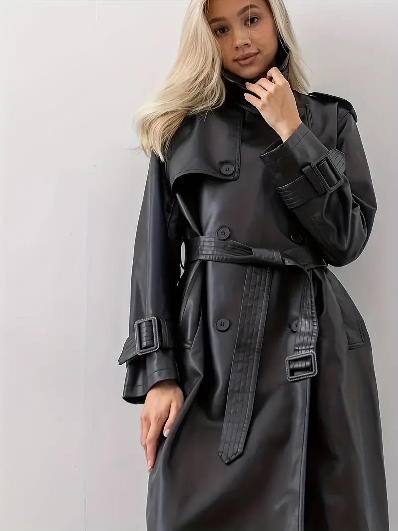 Damen Trenchcoat Lang – Modischer Mantel mit Taillengürtel und Revers, ideal für Herbst und Winter