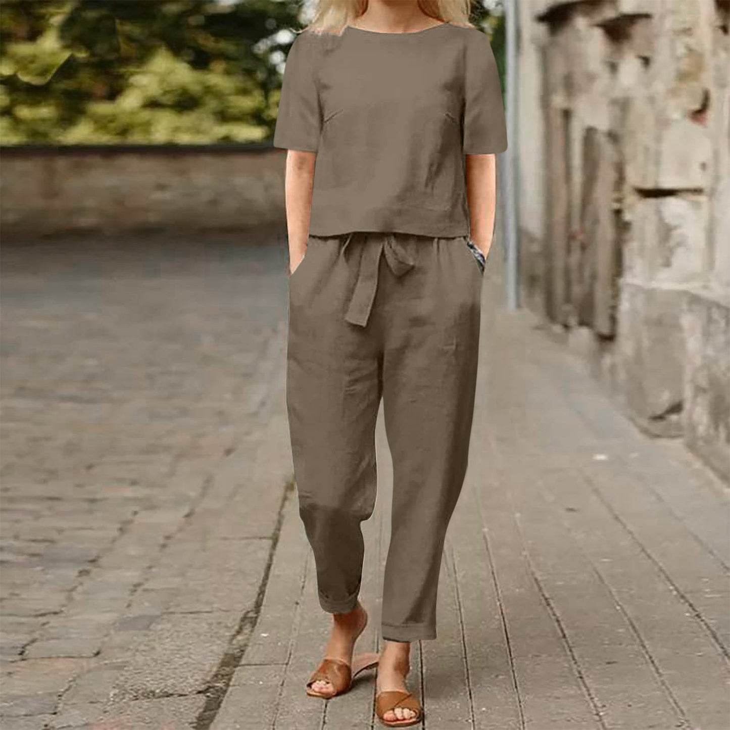 Joan – Weite Damenhose aus Baumwolle und Leinen