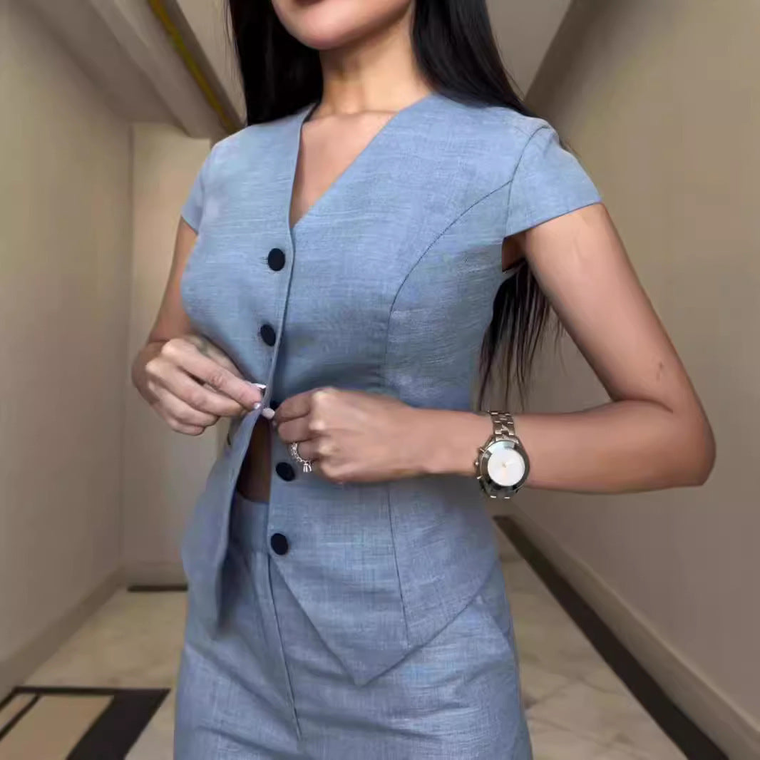 Catherine – V-Ausschnitt Top mit Geraden Hosen