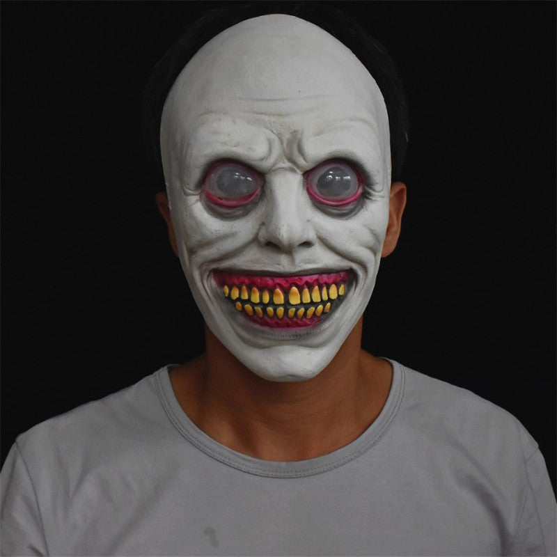 Halloween Latexmaske Dämon mit weißen Augen – Gruselige Unisex Kostümmaske für Partys & Dekoration