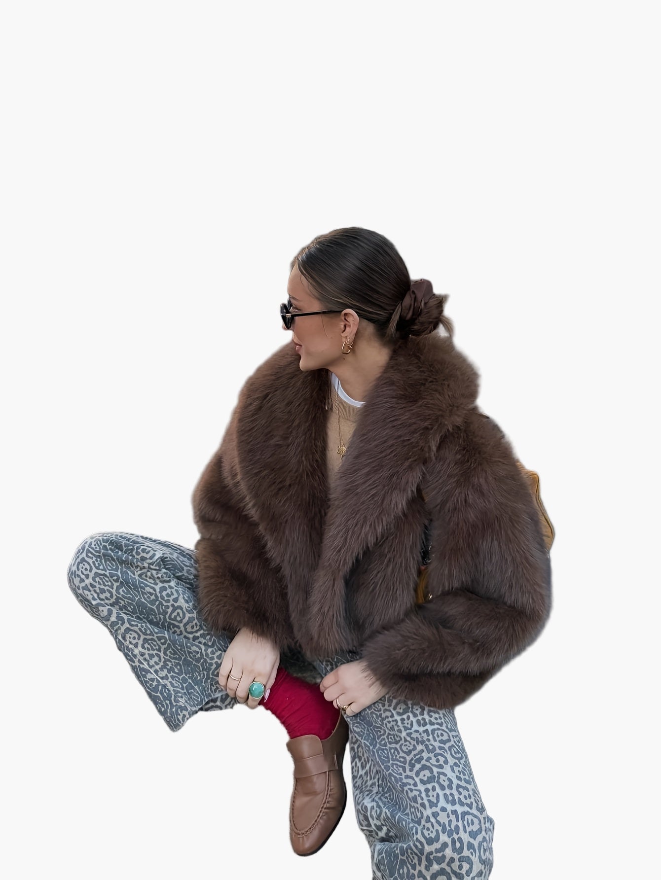 Damen Kurzfelljacke im eleganten Chic-Stil für Herbst und Winter, lockere Passform, ideal für lässige Anlässe