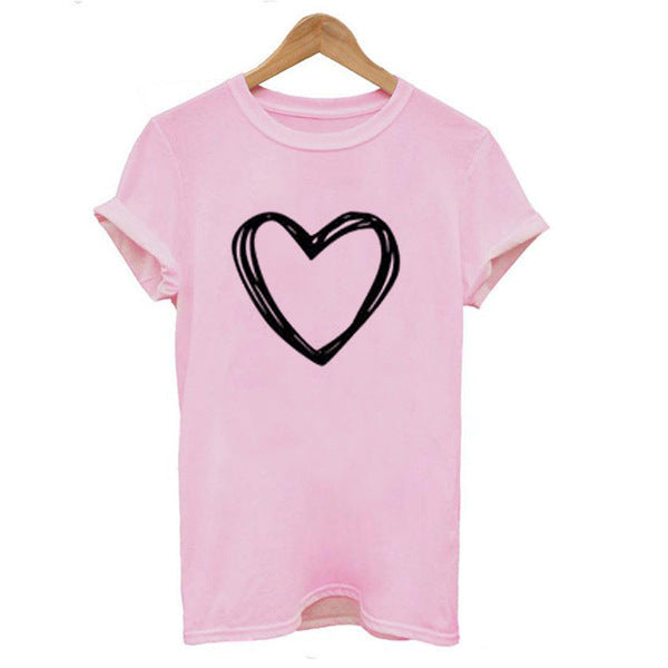 Natalie – Herz Print Damen T-Shirt mit Rundhals und kurzen Ärmeln
