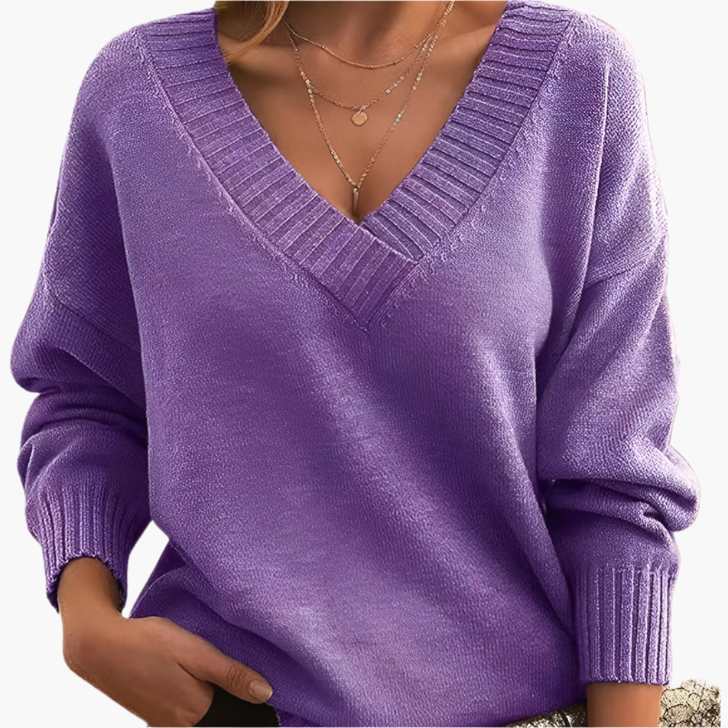 Damen Pullover V-Ausschnitt Strickpullover – Eleganter Alltags-Look für Herbst & Winter