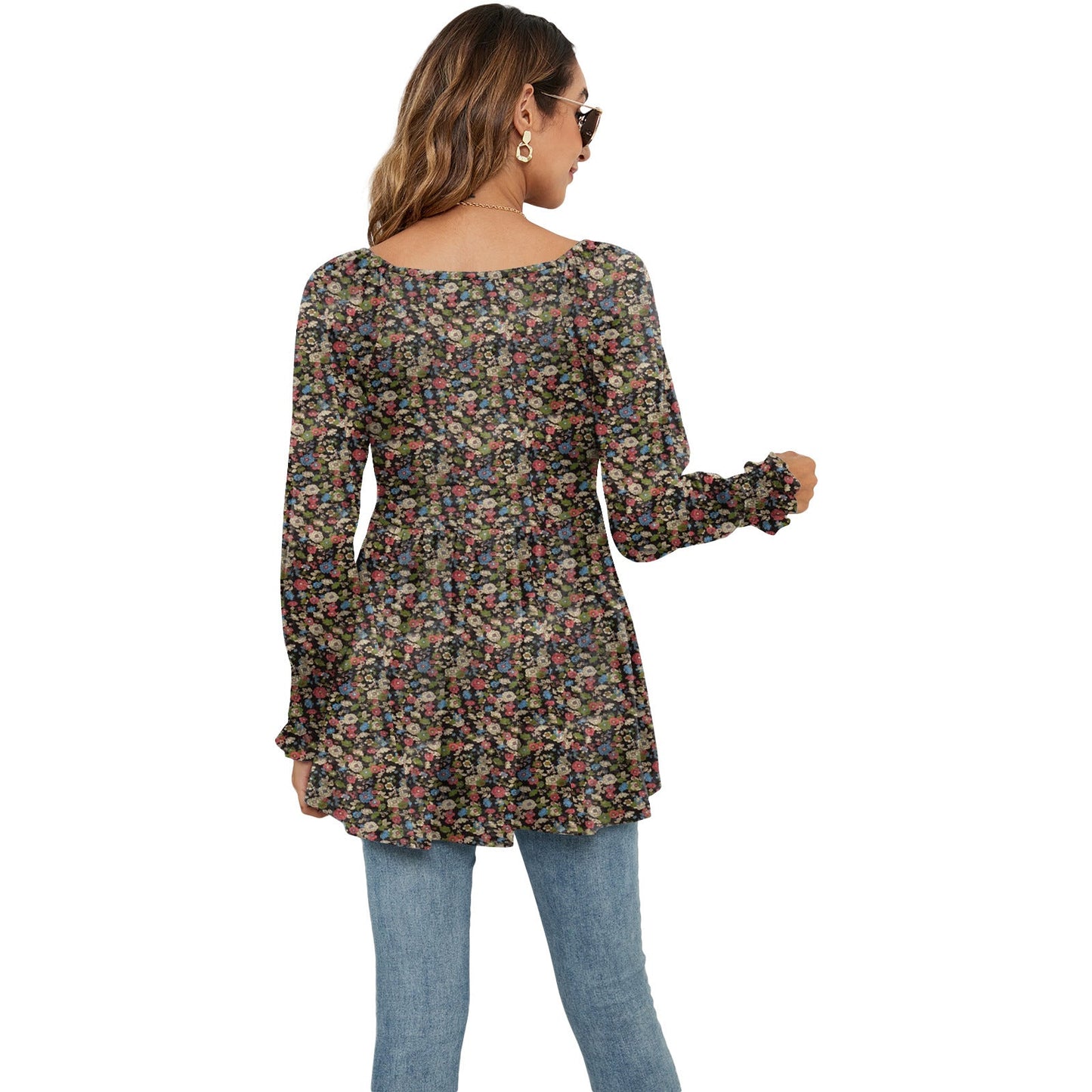 Joan – Lange Puffärmelbluse mit Blumenmuster