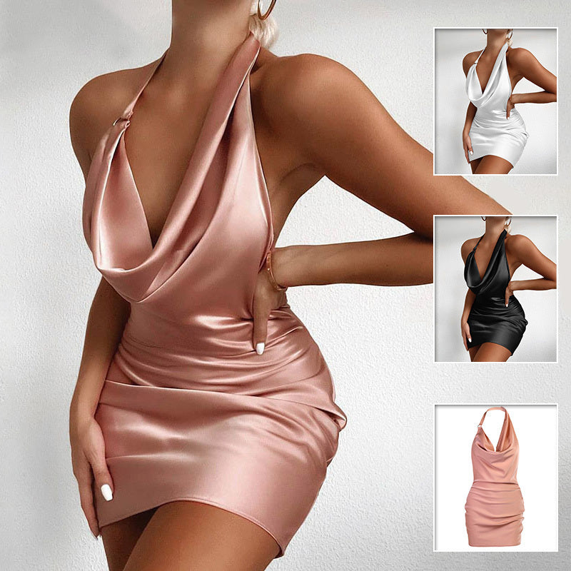 Carol – Satin-Partykleid mit V-Ausschnitt und rückenfreiem Design