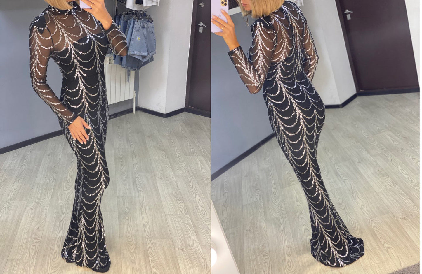 Amy – Glitzernde Maxi-Kleider mit langen Ärmeln für Damen