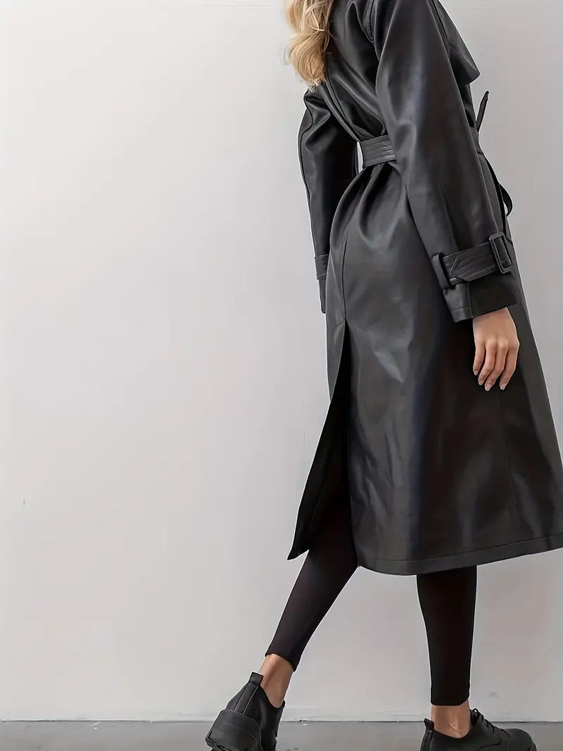Damen Trenchcoat Lang – Modischer Mantel mit Taillengürtel und Revers, ideal für Herbst und Winter