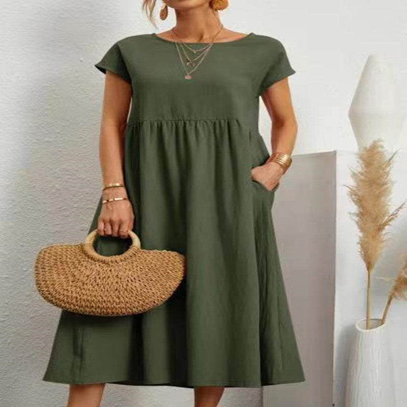 Audrey – Ärmelloses Baumwoll-Leinen-Kleid mit Taschen