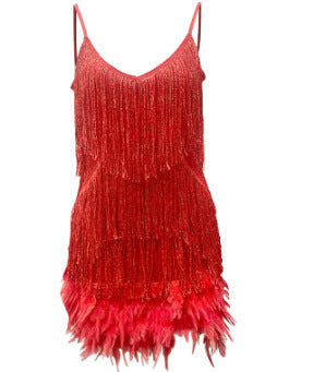 Damen Fransen A-Linien Partykleid mit Spaghettiträgern – Elegantes 20er Jahre Stil Abendkleid für besondere Anlässe