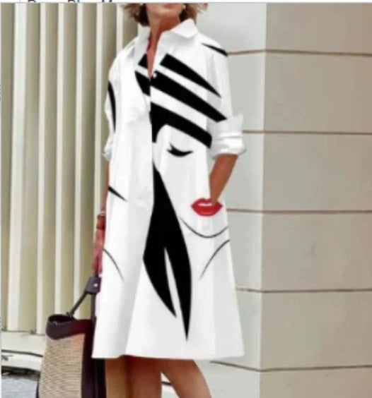 Damen A-Linien Hemdblusenkleid mit Polo-Kragen – Lässiges Midikleid für Alltag und Freizeit