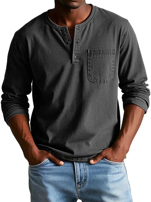 Herren Langarmshirt Henley-Stil – Zeitloses Freizeit- und Alltagsoberteil