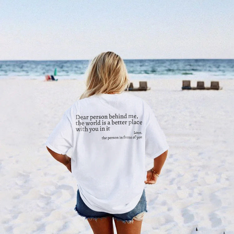Carly – Damen T-Shirt mit Rundhalsausschnitt und Slogan