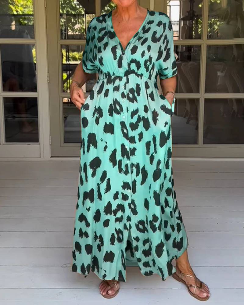 Adele – Lässiges Leopardenmuster-Kleid mit Schlitz
